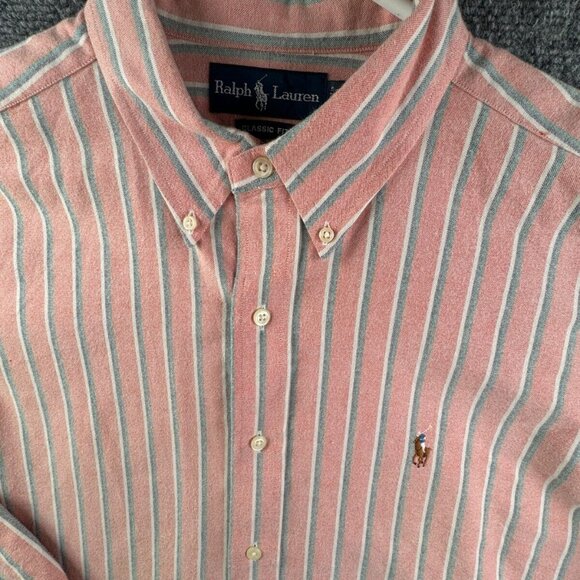 Ralph Lauren Flannel Button Up Shirt Cotton Long Sleeve XL Striped Orange Green - Picture 1 of 12